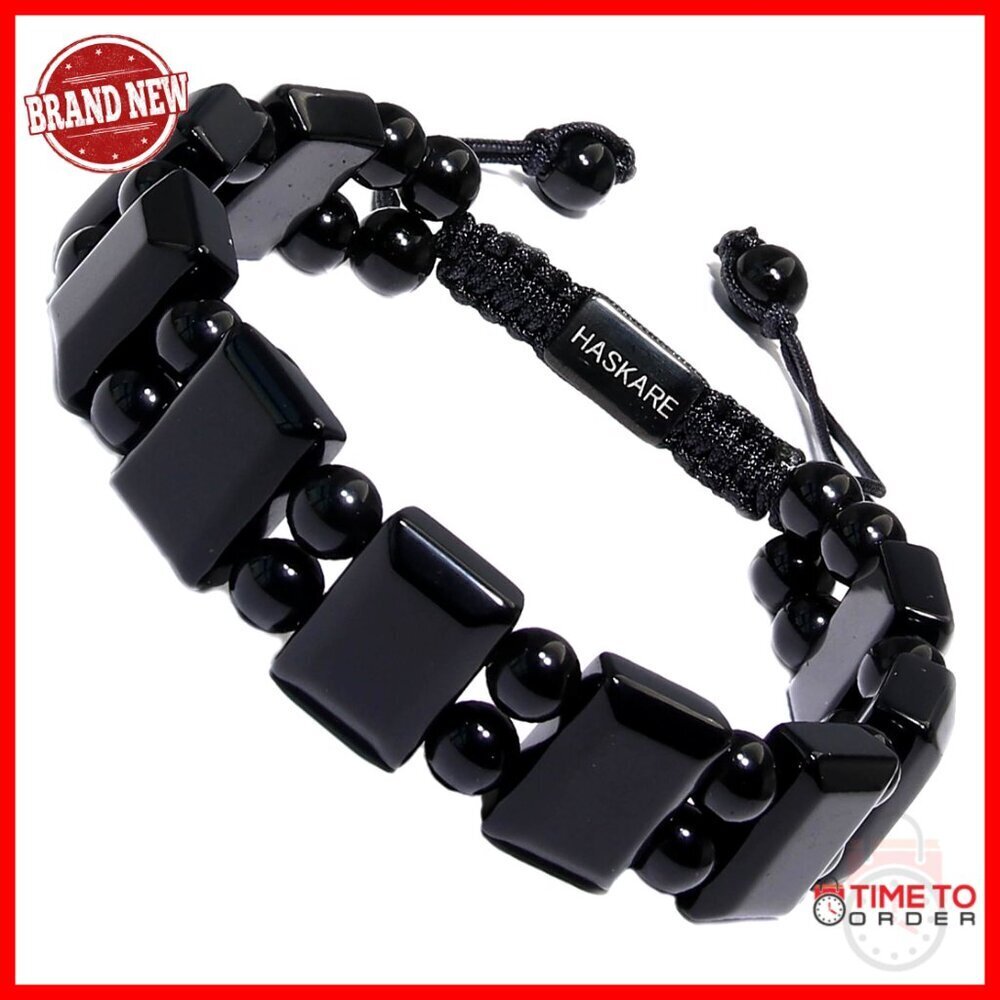Men's Black Obsidian Beaded Bracelet Adjustable Drawstring Cord 8.2"